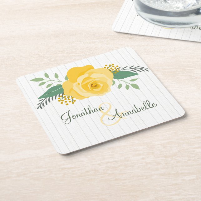 Dessous-de-verre Carré En Papier Rose jaune du Texas Mariage (Incliné)