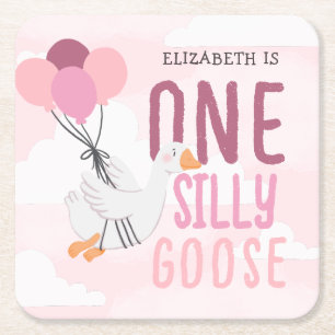 Dessous-de-verre Carré En Papier Rose One Silly Goose 1er anniversaire