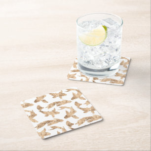 Dessous-de-verre Carré En Papier Rose or koi poisson blanc arrière - plan