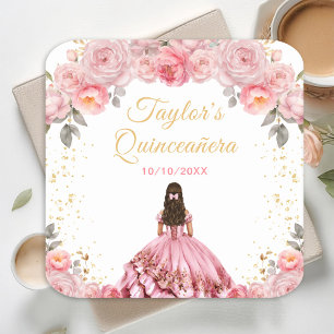 Dessous-de-verre Carré En Papier Rose Pink Princess Fleur Quinceañera