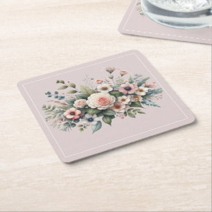 Dessous-de-verre Carré En Papier Rose Poussiéreuse Floral Imprimé Aquarelle de Mari