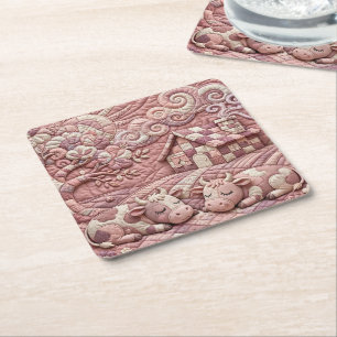 Dessous-de-verre Carré En Papier Rose Poussiéreux Charme Patchwork Pastoral Vache 