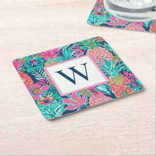 Dessous-de-verre Carré En Papier Rose Prépa Turquoise Bleu Marine Ananas Monogramme