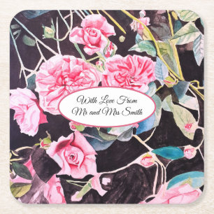Dessous-de-verre Carré En Papier Rose rose eau papier peint aquarelle mariage vinta