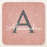 Dessous-de-verre Carré En Papier Rose Rose Gold Parties scintillant et étincelle Mo<br><div class="desc">Rose Rose Gold et Charcoal Grey (gris) Faux Parties scintillant et Élégants Dessous de verre de fête d'anniversaire de Monogram. Ces Dessous de verre de fête d'anniversaire, de Fête des mariées, de Mariage ou de Bachelorette peuvent être customisés pour inclure votre nom initial et votre prénom. Veuillez contacter le concepteur...</div>