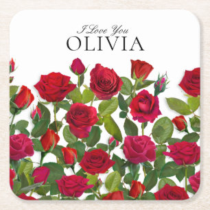 Dessous-de-verre Carré En Papier Rose Rouge Moderne Minimaliste Je T'Aime