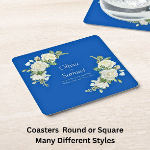 Dessous-de-verre Carré En Papier Roses Bleu Cobalt & Blanc