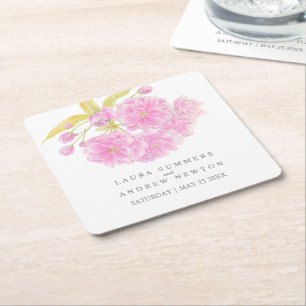 Dessous-de-verre Carré En Papier Roses de mariage en papier personnalisé de cerisie