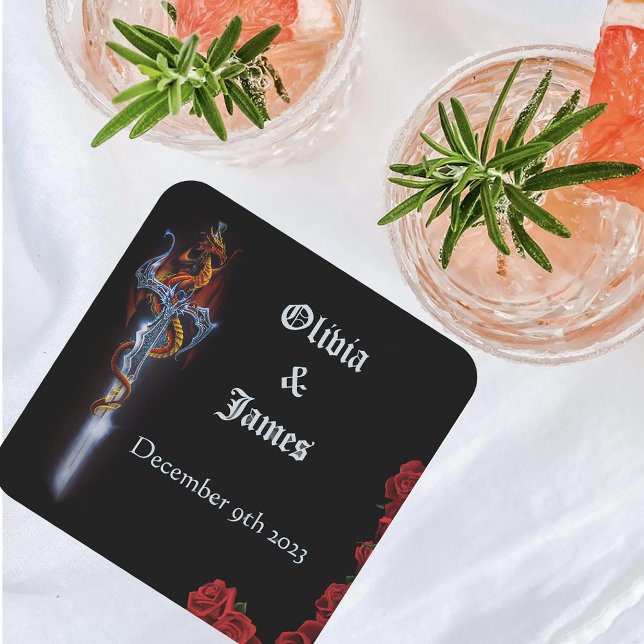 Dessous-de-verre Carré En Papier Roses d'épée de dragon rouge (Créateur téléchargé)