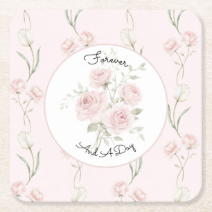 Dessous-de-verre Carré En Papier Roses Roses Blush Tulipes Blanches Mariage