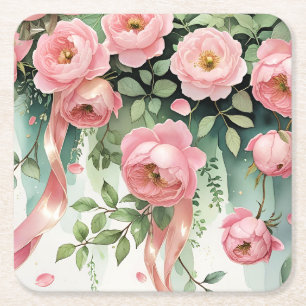 Dessous-de-verre Carré En Papier Roses roses et rubans