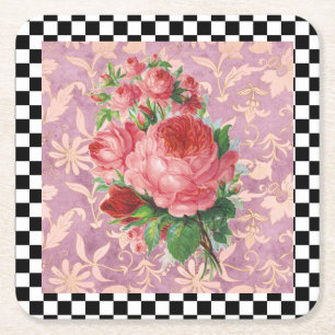 Dessous-de-verre Carré En Papier Roses roses roses vintages Arlequin