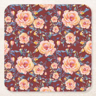 Dessous-de-verre Carré En Papier Roses, sans soudure, motif arrière - plan rouge