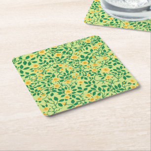 Dessous-de-verre Carré En Papier Roses sauvages en jaune et vert