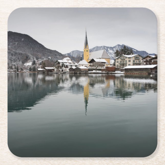 Dessous-de-verre Carré En Papier Rottach-Egern chez le Tegernsee, Bavière en hiver (Devant)