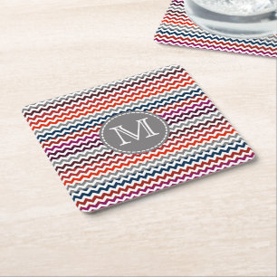 Dessous-de-verre Carré En Papier Rouge blanc gris Chevron Zigzag Monogramme