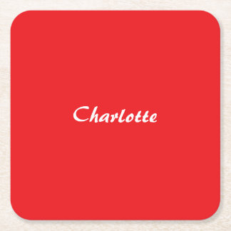 Dessous-de-verre Carré En Papier Rouge blanc Script élégant minimaliste Nom moderne