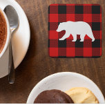 Dessous-de-verre Carré En Papier Rouge Buffalo Plaid & Ours Blanc<br><div class="desc">Rouge Buffalo Plaid & Ours Blanc</div>