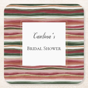 Dessous-de-verre Carré En Papier Rouge Fard Vert Rose Rayures Mariage