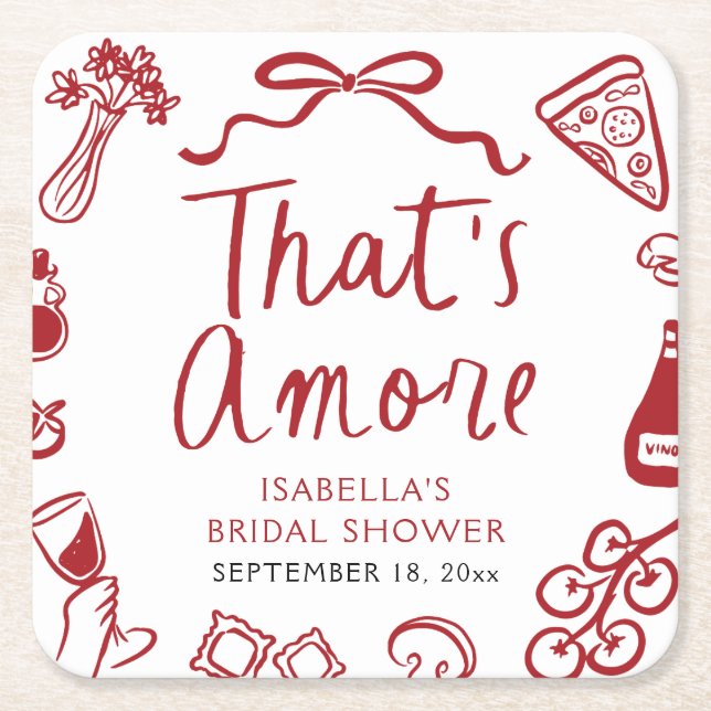 Dessous-de-verre Carré En Papier Rouge Italien C'est l'Amour Pizza Pâtes Réception  (Devant)