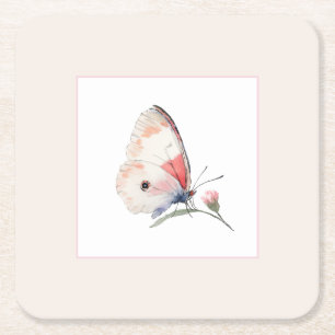 Dessous-de-verre Carré En Papier Rouge Pêche Floral Papillon Pour Toujours Mariage