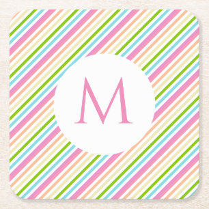 Dessous-de-verre Carré En Papier Rouge rose jaune Bleu Vert Blanc rayures Monogramm