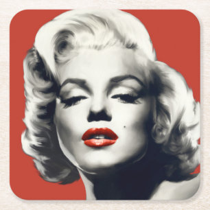Dessous-de-verre Carré En Papier Rouge sur les lèvres rouges Marilyn