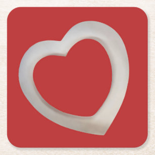 Dessous-de-verre Carré En Papier Rouge Valentin minimaliste blanc coeur 3D