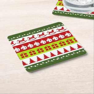 Dessous-de-verre Carré En Papier Rouge Vert moche Sweater de Noël Clipart de fête