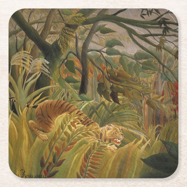 Dessous-de-verre Carré En Papier Rousseau Jungle Tropical Tiger Art (Devant)