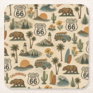 Dessous-de-verre Carré En Papier Route 66 Californienne Rétro Évasion sur Table
