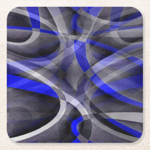 Dessous-de-verre Carré En Papier Royal Blue et Gris Groovy des années 80 à ligne ar