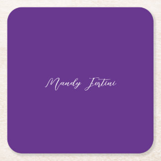 Dessous-de-verre Carré En Papier Royal Purple Plain Élégante Calligraphie minimalis