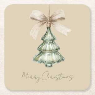 Dessous-de-verre Carré En Papier Ruban de crème d'arbre de Noël vert