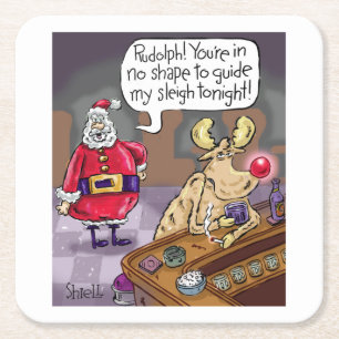 Dessous-de-verre Carré En Papier Rudolph ivre le renne à nez rouge