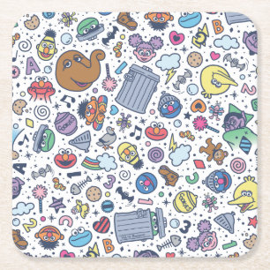 Dessous-de-verre Carré En Papier Rue Sésame   Sesame Pals DoodMotif