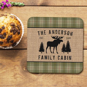 Dessous-de-verre Carré En Papier Russe Cabine de famille Moose Pine Green Plaid Bur