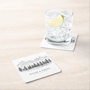 Dessous-de-verre Carré En Papier Russe Croquis de montagne Mariage de pin sylvestre