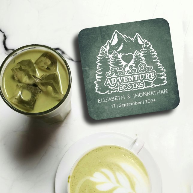 Dessous-de-verre Carré En Papier Russe Green Chalkboard Pine arbre Mariage de monta (Créateur téléchargé)