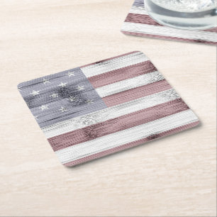 Dessous-de-verre Carré En Papier Russe Rouge Blanc Bleu Bois américain drapeau Amér