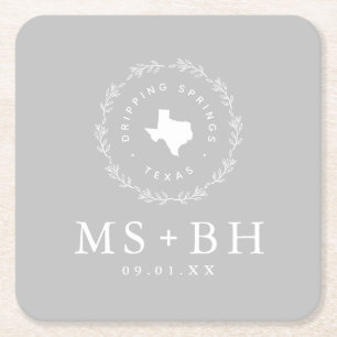 Dessous-de-verre Carré En Papier Russe Wreath Texas Mariage Monogramme   Gris