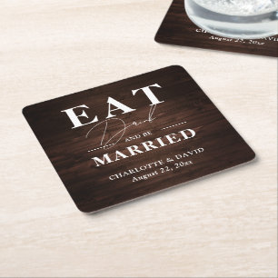 Dessous-de-verre Carré En Papier Rustic Barn Wood Mange Boire et être marié Mariage