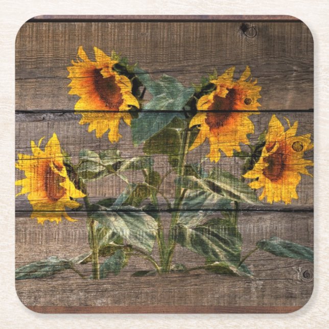 Dessous-de-verre Carré En Papier Rustic Barn Wood Sunflower (Devant)