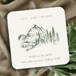 Dessous-de-verre Carré En Papier Rustic Green Pine Woods Mountain Sketch Mariage<br><div class="desc">Pour toute autre personnalisation ou tout autre élément correspondant,  n'hésitez pas à me contacter à l'adresse yellowfebstudio@gmail.com</div>