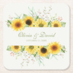 Dessous-de-verre Carré En Papier Rustic Sunflower Mariage<br><div class="desc">Présentant nos Dessous de verre de délice de tournesol rustique, l'ajout parfait à votre mariage ou événement spécial. Ces dessous de verre comportent le nom du couple heureux et sa date de mariage, ajoutant une touche personnelle à vos paramètres de table. Nos Dessous de verre Rustic Sunflower Delight présentent les...</div>