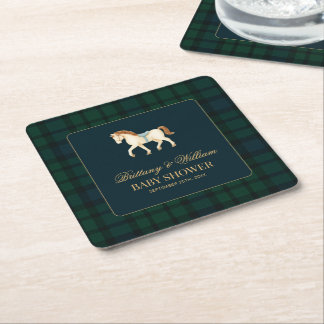 Dessous-de-verre Carré En Papier Rustic Tartan Plaid Horse Baby Shower 