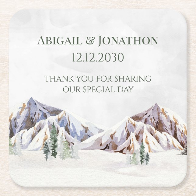 Dessous-de-verre Carré En Papier Rustic Winter Forest Mountain Wedding (Devant)
