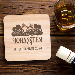 Dessous-de-verre Carré En Papier Rustic Wood Mr et Mme Bride Groom Wedding Favor