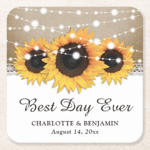 Dessous-de-verre Carré En Papier Rustique Burlap Lace String Lights Mariage de tour