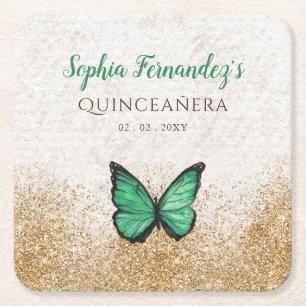 Dessous-de-verre Carré En Papier Rustique Vintage Emerald Green Butterfly Squar